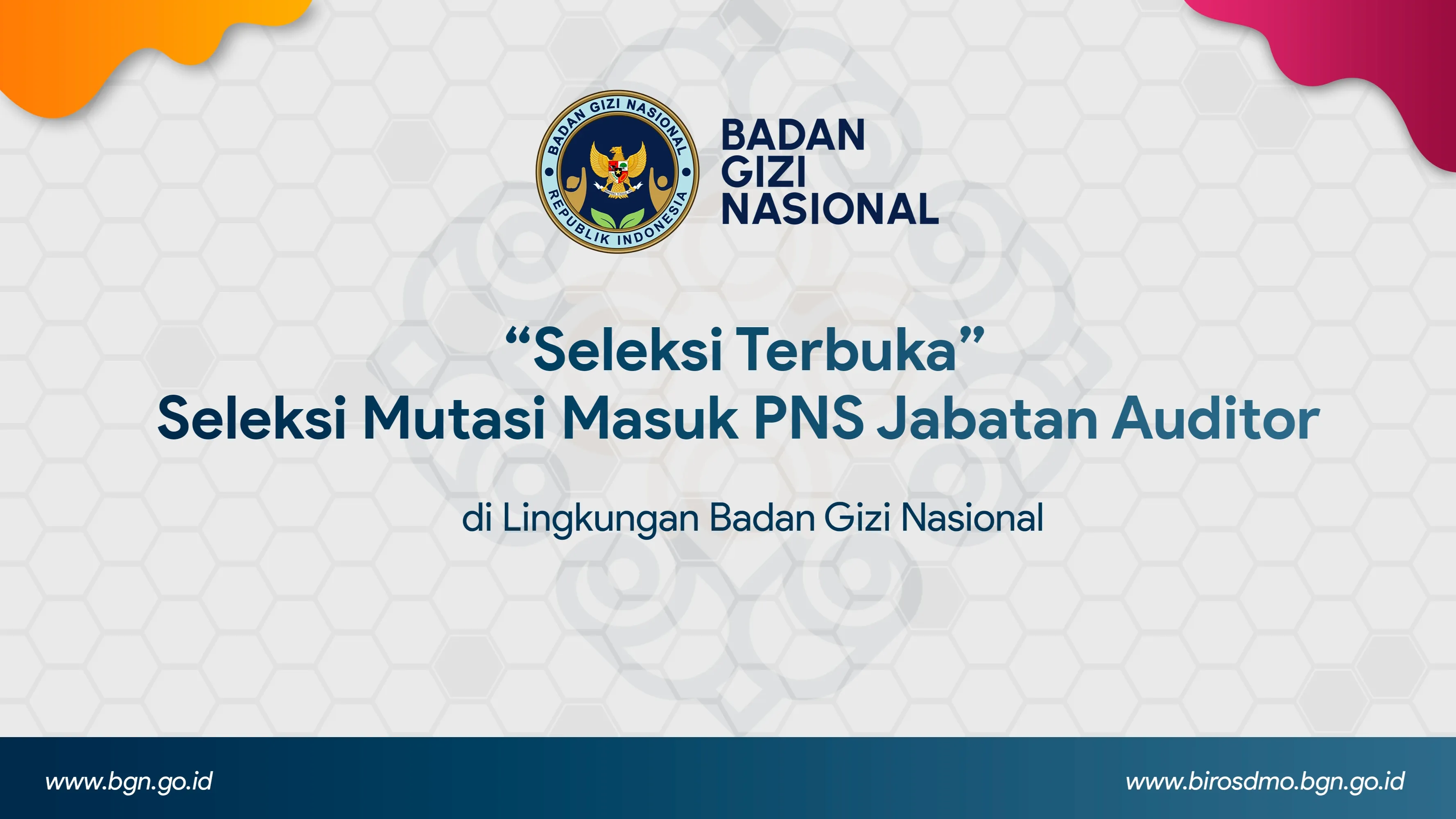 Seleksi Terbuka - Seleksi Mutasi Masuk PNS Jabatan Auditor di Lingkungan Badan Gizi Nasional Kabupaten Belitung